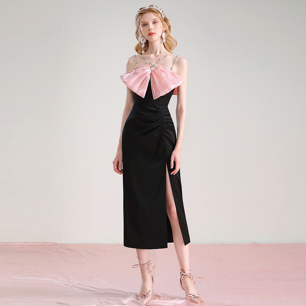 Elegantní štěrbinové luk Sexy ohlávka Celebrity Party šaty