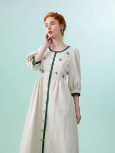 Embroidered Linen ODM Ladies Dress ບໍລິສັດອອກແບບ