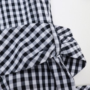 Bubble Sleeve V Neck Plaid Shirt រ៉ូបរបស់ស្ត្រី