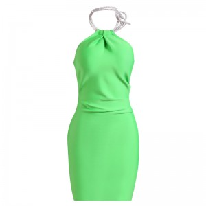 Green Diamond Hoop Neck Party Mini Dress