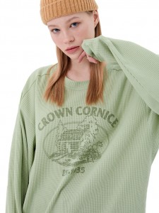 Zelený svetr s kulatým výstřihem, volný svetr pro volný čas