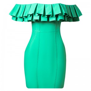 Green Ruffle One Shoulder Hip Dress ពិធីខួបកំណើត រ៉ូបឆើតឆាយ
