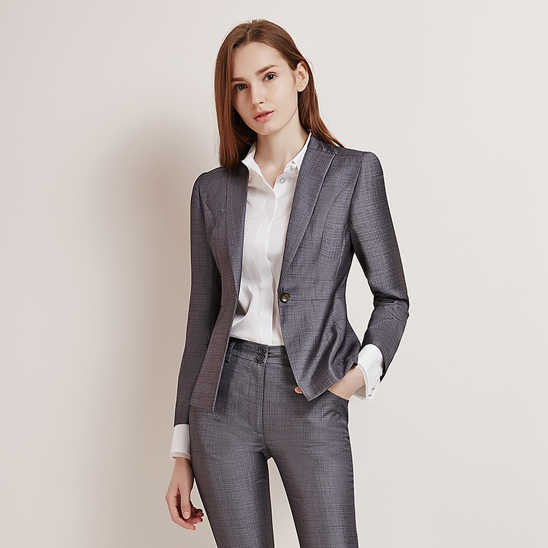 Šedý oblek Kariéra Blazer Kalhoty Běžný 2dílný oblek do kanceláře