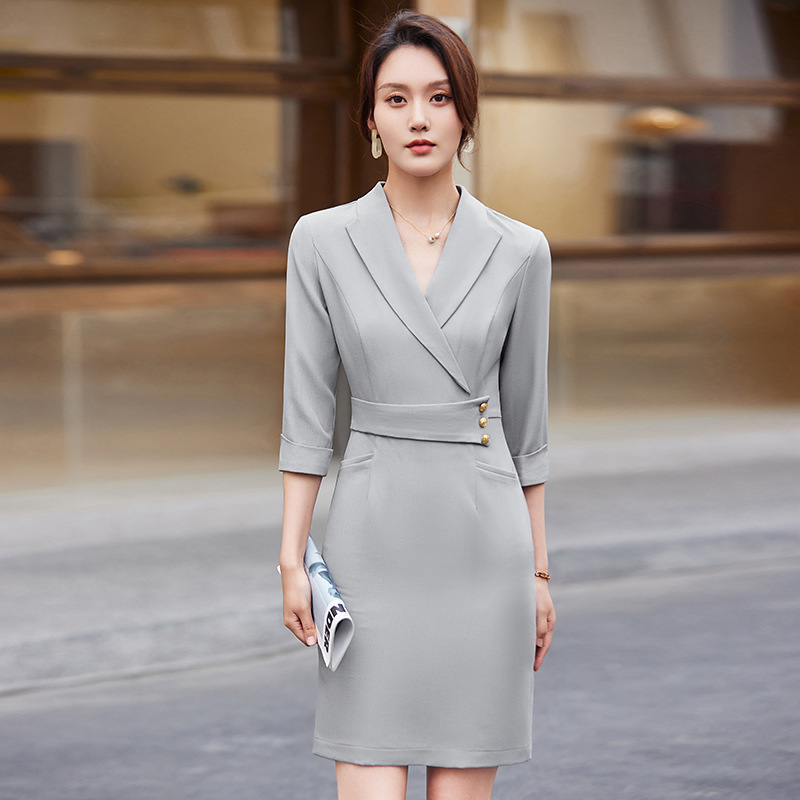Gray Elegant Work Career Dress Custom