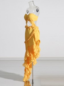 हॉलो आउट एलिगेंट रफल्स महिला ड्रेस डिजाइनर