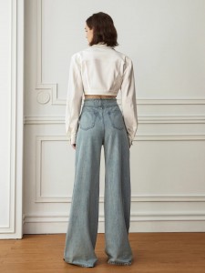Desain Jeans Pinggang Tinggi Longgar Biru Muda