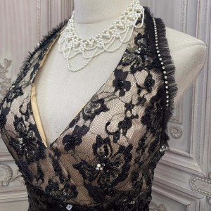 Spitzen-Perlen-Mini-Beste elegante Damenkleider-Lieferanten