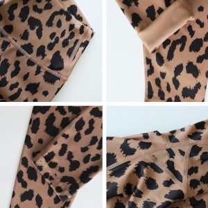 Leopard Print Yoga Pakai Legging Regangan Sukan Dua Helai
