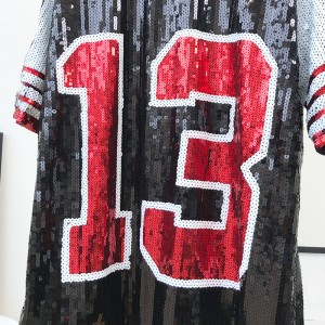 Maluwag na Digital Tee Sequin Pullover Top Baseball Jersey