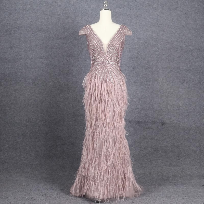 Luxury Fishtail Feather ODM Formal Dress Female Service