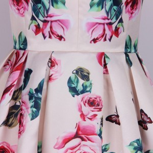 Robe formelle de luxe à imprimé rose, vente en gros, épaules dénudées