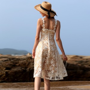 Mesh Hollow Embroidered Lace One Neck Halter Dress Bohemia