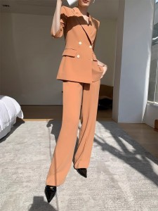 Orange Dubbelknäppt ODM Kvinnor Kostymer Blazer Citat