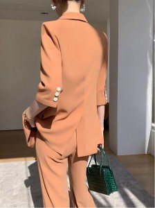 Orange Double Breasted ODM Women Suits Blazer Quotes