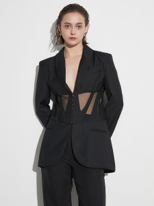 Design de blazer sexy de malha transparente patchwork