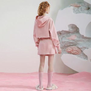 Ružová 3D vyšívaná sukňa s kapucňou 2 dielna sada