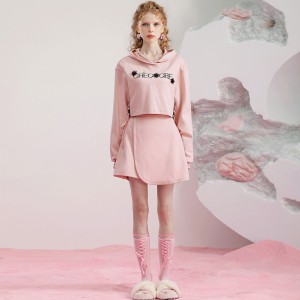 Růžová 3D vyšívaná sukně s kapucí 2dílná sada
