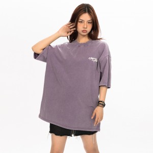 Purple Loose Vintage Print Sleeve Short Sleeve T-Shirt Top