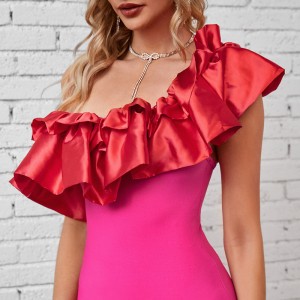 فستان Rose Celebrity ذو الكشكشة المثير ذو الكتف المائل