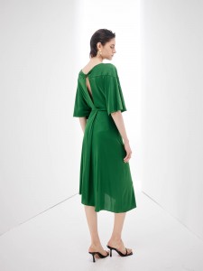 I-Satin Simple Midi Asymmetric Ruffle Wholesale Ladies Dresses