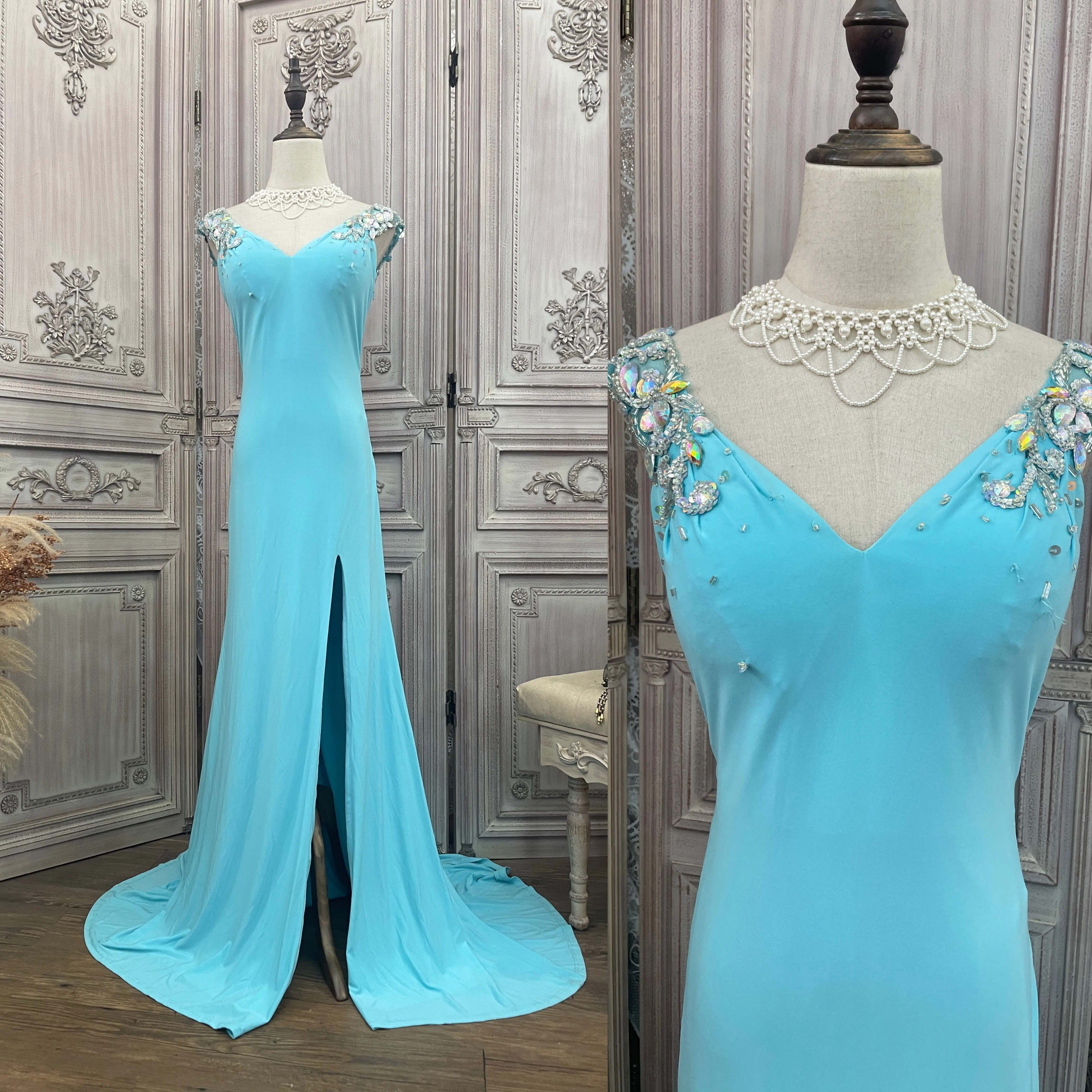 Slit Beaded Maxi Wholesale Evening Gown Dress Elegant