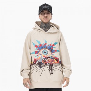 Ielu hiphopa kreatīvs džemperis ar izšūtu brīvu kapuci