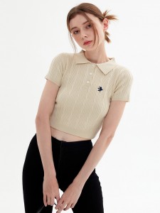 Vintage Twist Knit Kurzarm-T-Shirt-Polo-Top