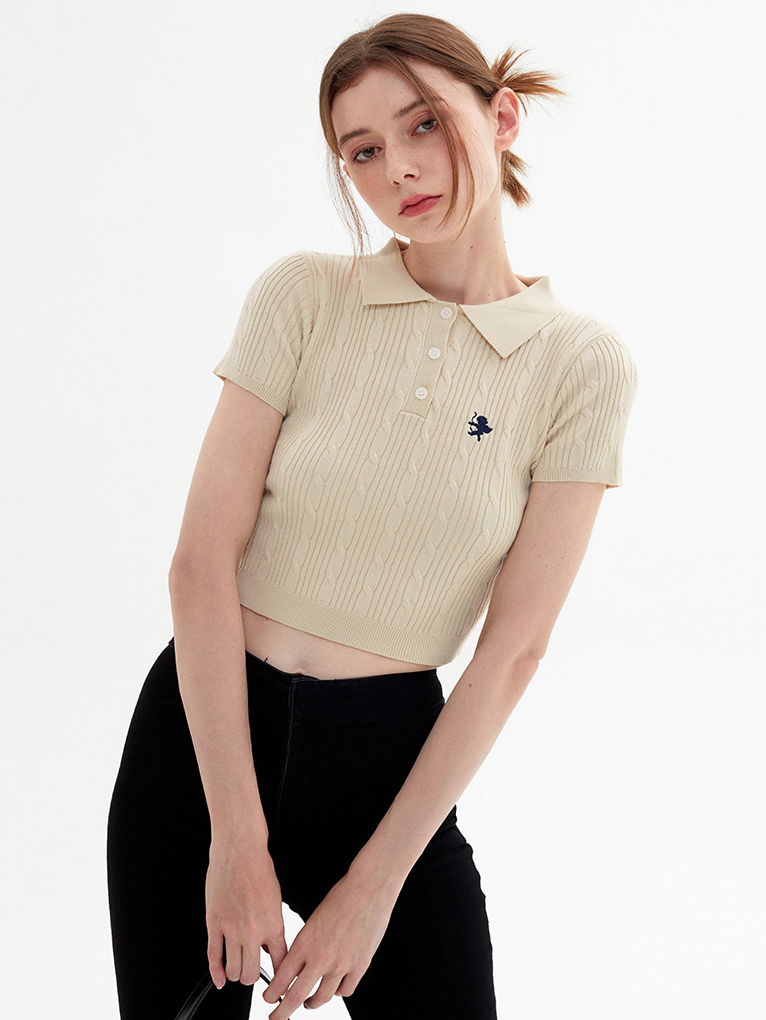 Vintage Twist Saƙa Short Hannun T-Shirt Polo Top