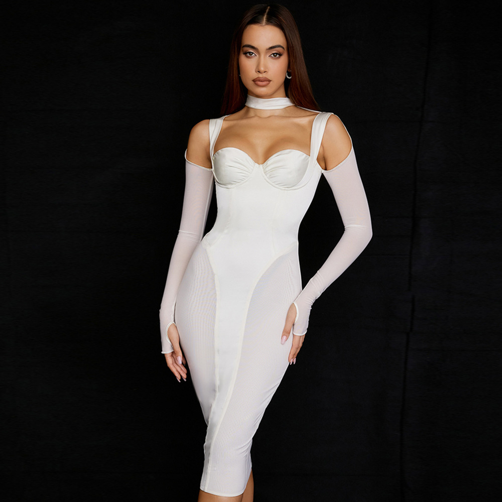 White Celebrity Erotiho Mesh Bandage Dress