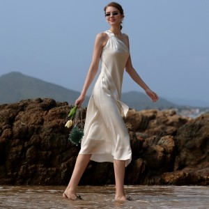 Balta satininė Slash suknelė Paplūdimio vakarinė suknelė