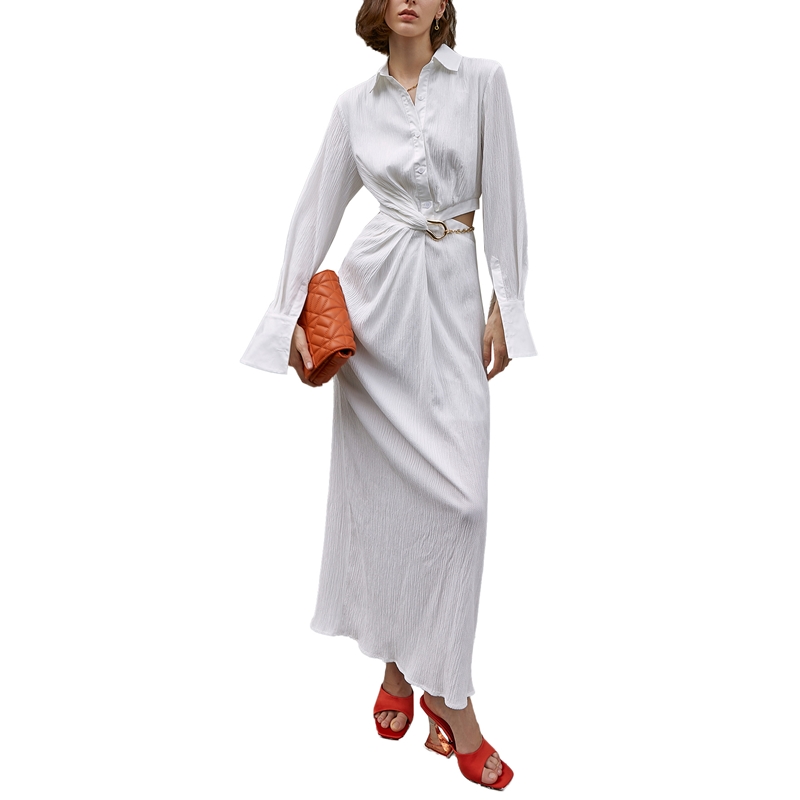 Cutout Official Asymmetrical White Women Shirt Dress