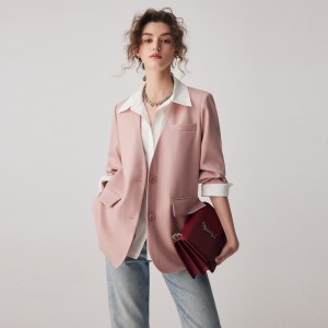 Pink Stitching Fake 2 Piece Shirt Blazer Design ສໍາລັບແມ່ຍິງ