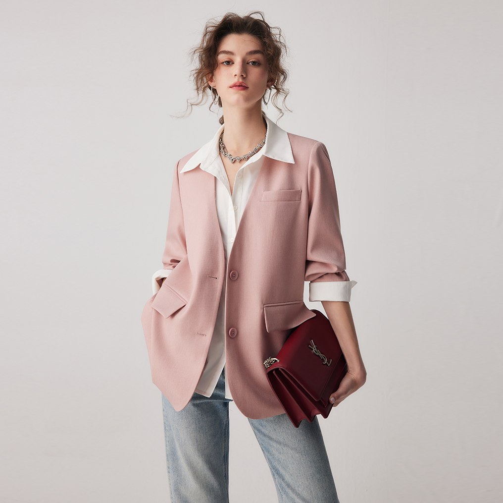 Pink syning falske 2-delt skjorte blazer design til kvinder