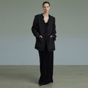 Knitted Design Black Blazer Woman