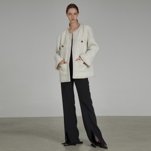 Λευκό Tweed Πλεκτό Κομψό Μπουφάν