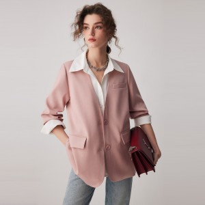 Rožinis dygsniuotas netikras 2 dalių marškinėlių dizainas moterims