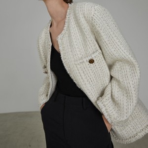 Λευκό Tweed Πλεκτό Κομψό Μπουφάν
