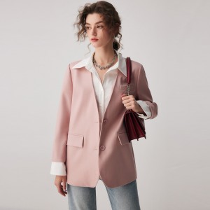 ვარდისფერი ნაკერი ყალბი 2 ცალი პერანგის ბლეიზერის დიზაინი ქალებისთვის