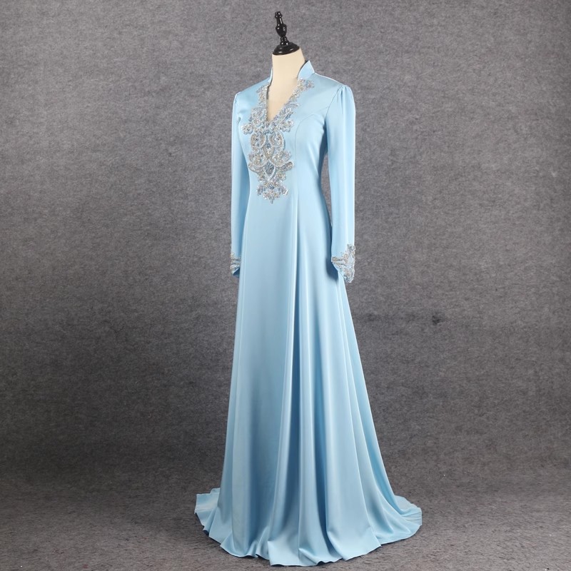 fabricante formal do vestido do envoltório do ODM do Beading azul