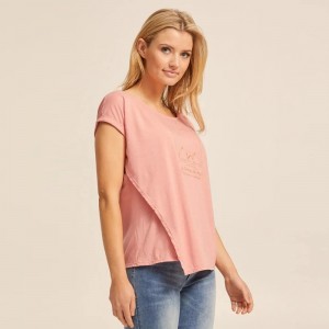 Rosa Kurzarm-Bambus-Still-T-Shirt für Damen