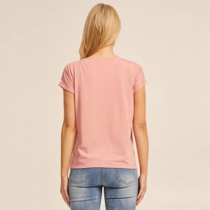 Rosa Kurzarm-Bambus-Still-T-Shirt für Damen