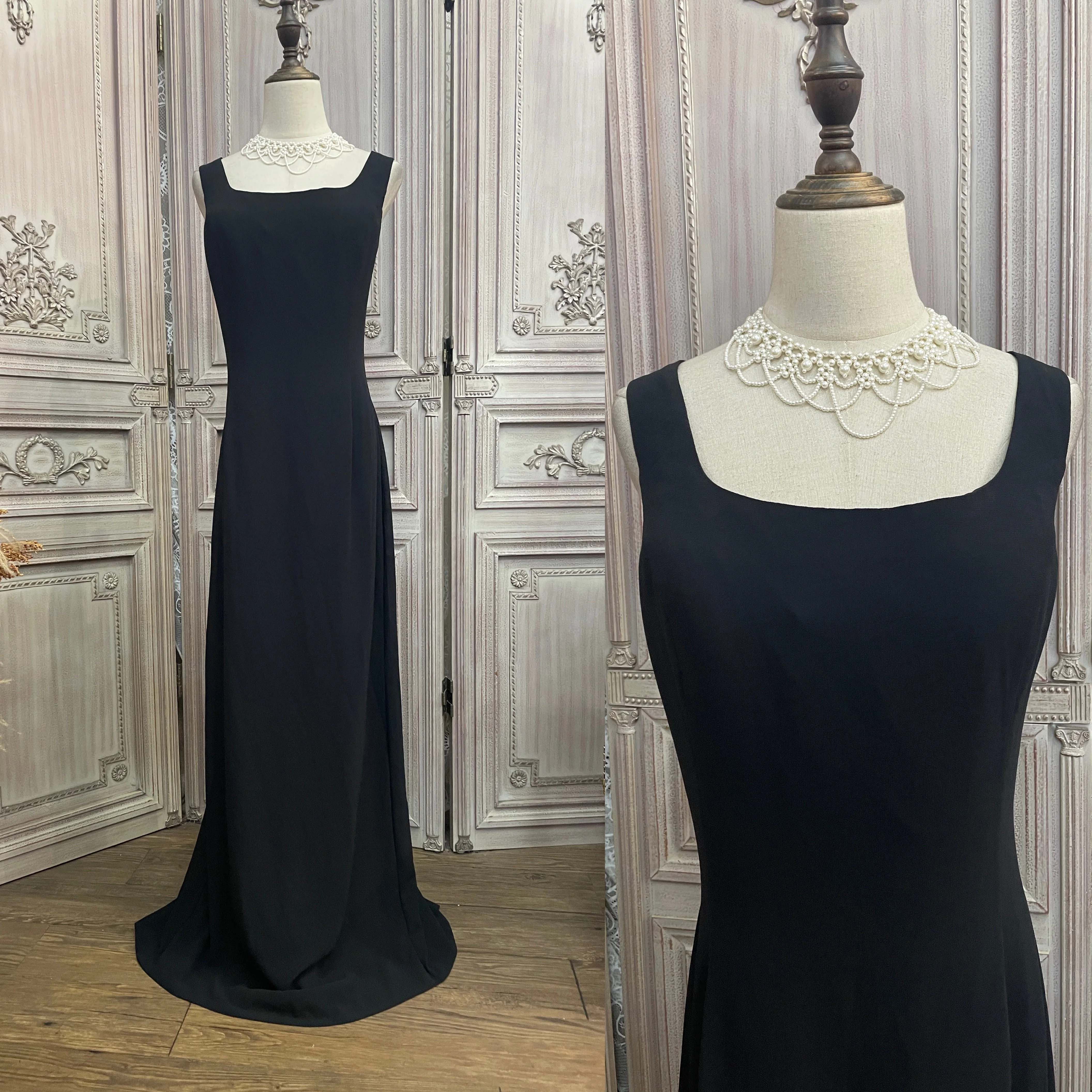 Черна проста дълга висококачествена лятна рокля за парти