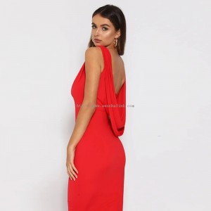 Секси фустан со црвен грб без грб со V-деколте