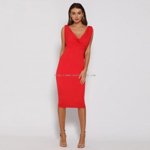 Red Backless Sexy V-Neck Midi Dress