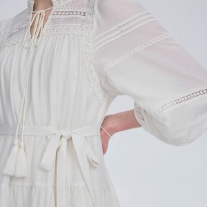 फ्रेंच पांढरा शॉर्ट डिझाइन लांब बाही लेस ड्रेस