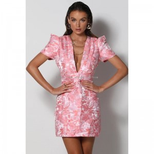 Pink Embroidered V-Muhuro Dress For Women