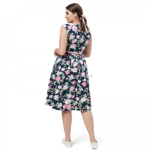 Ženska haljina veće veličine s cvjetnim kvadratnim ovratnikom