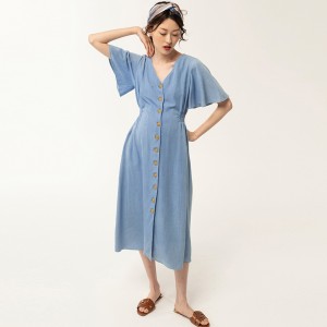 Синее свободное длинное платье для беременных и лактации