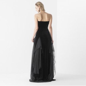 I-French Vintage Bustier Black Velvet Party Sheer Dresses