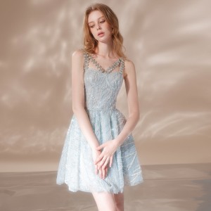 Crystal Embroidery Bead Puffy Dress